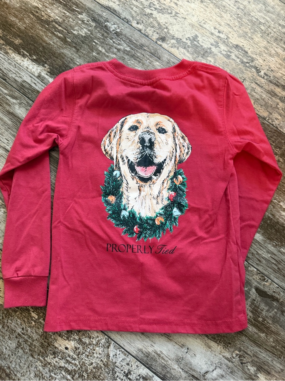 Properly Tied Kids' Red Long-Sleeve Tee with Festive Dog Graphic